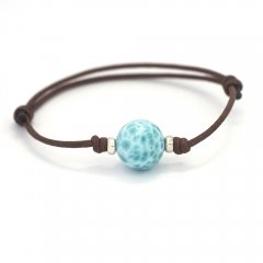 Braccialetto in Cotone e 1 Larimar - 12.7 mm - 3.5 gr