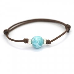 Braccialetto in Cotone e 1 Larimar - 10.7 mm - 2.7 gr