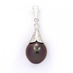 Ciondolo in Argento e 1 Perla di Tahiti Semi-Baroccha B 9.5 mm