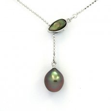 Collana in Argento e 1 Perla di Tahiti Semi-Baroccha B 9.5 mm