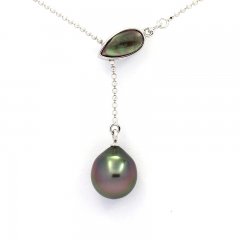 Collana in Argento e 1 Perla di Tahiti Semi-Baroccha A 9.4 mm