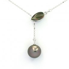 Collana in Argento e 1 Perla di Tahiti Rotonda B 9.3 mm