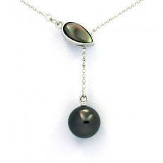 Collana in Argento e 1 Perla di Tahiti Rotonda B 9.1 mm
