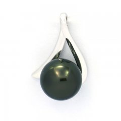 Ciondolo in Oro bianco 18K e 1 Perla di Tahiti Rotonda A 8 mm