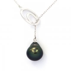 Collana in Argento e 1 Perla di Tahiti Semi-Baroccha A 10 mm