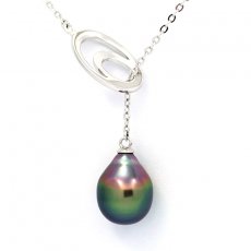 Collana in Argento e 1 Perla di Tahiti Semi-Baroccha A 9.2 mm