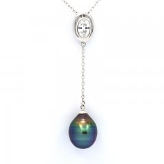 Collana in Argento e 1 Perla di Tahiti Cerchiata A 9.4 mm
