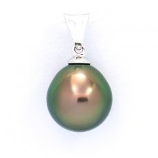 Ciondolo in Oro bianco 18K e 1 Perla di Tahiti Semi-Baroccha A 10 mm