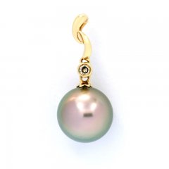 Ciondolo in Gold 14k + 1 diamante e 1 Perla de Tahiti Rotonda C 13.3 mm