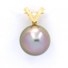 Ciondolo in Oro 18K e 1 Perla de Tahiti Rotonda B 9.9 mm