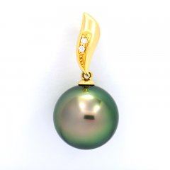 Ciondolo in Oro 18K + 2 diamanti 0.018 carati VS1 e 1 Perla di Tahiti Rotonda B 12.6 mm