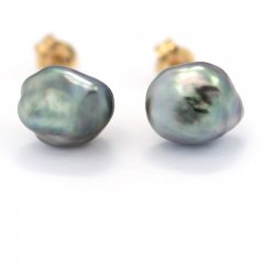 Orecchini in Oro 18K e 2 keishi di Tahiti