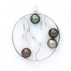 Ciondolo in Argento e 4 Perle di Tahiti Rotonde C  8.2 a 8.3 mm