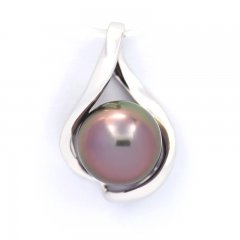 Ciondolo in Oro bianco 14K e 1 Perla de Tahiti Rotonda AB 9.4 mm