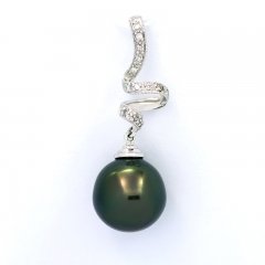 Ciondolo in Oro bianco 14K + 13 Diamanti e 1 Perla de Tahiti Semi-Barocca B 11.8 mm