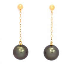 Orecchini in Oro 18K e 2 Perle di Tahiti Rotonde B 8.1 mm