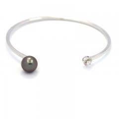 Braccialetto in Argento e 1 Perla di Tahiti Rotonda C 8.8 mm