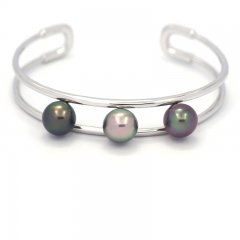 Braccialetto in Argento e 3 Perle di Tahiti Semi-Rotonda B 9.1 a 9.4 mm