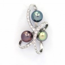 Ciondolo in Argento e 3 Perle di Tahiti Rotonde C 8.1 mm