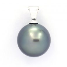 Ciondolo in Oro bianco 18K e 1 Perla di Tahiti Rotonda B/C 13.6 mm