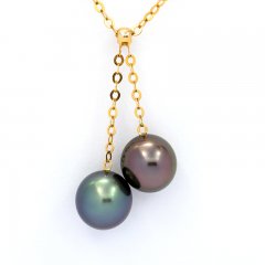 Catena in Oro 18K e 2 Perle di Tahiti Semi-Rotonda 1 A, 1 B, 9.5 & 9.6 mm