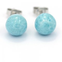 Orecchini in Argento e 2 Larimar - 8.2 mm - 1.7 gr