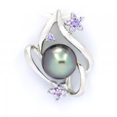 Ciondolo in Argento e 1 Perla di Tahiti Semi-Rotonda C 8.2 mm