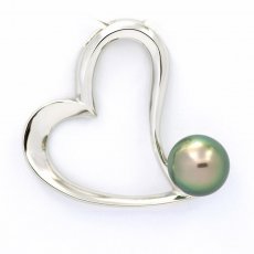 Ciondolo in Argento e 1 Perla di Tahiti Semi-Rotonda C 8.6 mm
