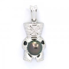 Ciondolo in Argento e 1 Perla de Tahiti Rotonda C 8 mm