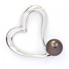 Ciondolo in Argento e 1 Perla di Tahiti Semi-Rotonda C 8.7 mm
