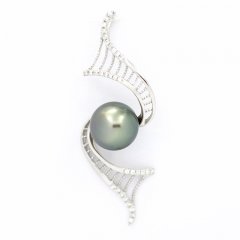 Ciondolo in Argento e 1 Perla di Tahiti Semi-Rotonda C 9.3 mm