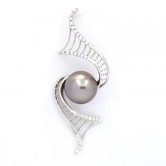 Ciondolo in Argento e 1 Perla di Tahiti Rotonda C 8.9 mm