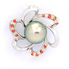 Ciondolo in Argento e 1 Perla di Tahiti Semi-Rotonda C 8.5 mm