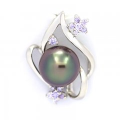 Ciondolo in Argento e 1 Perla di Tahiti Semi-Rotonda C 9.6 mm