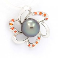 Ciondolo in Argento e 1 Perla di Tahiti Semi-Rotonda C 8.9 mm