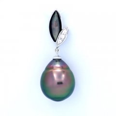 Ciondolo in Argento e 1 Perla di Tahiti Cerchiata AB 11.8 mm
