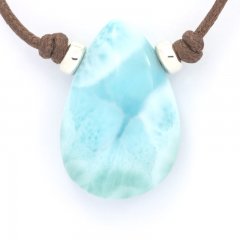 Collana in Cotone e 1 Larimar - 26 x 17 x 7.7 mm - 6.3 gr