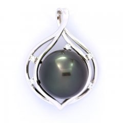 Ciondolo in Argento e 1 Perla di Tahiti Rotonda C 12.6 mm