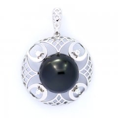 Ciondolo in Argento e 1 Perla di Tahiti Rotonda C 11.8 mm