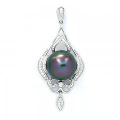 Ciondolo in Argento e 1 Perla di Tahiti Semi-Rotonda B/C 13 mm
