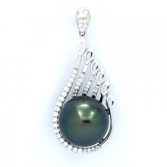 Ciondolo in Argento e 1 Perla di Tahiti Semi-Rotonda C 12.7 mm