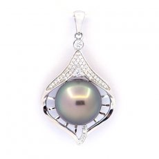 Ciondolo in Argento e 1 Perla di Tahiti Rotonda B/C 12 mm