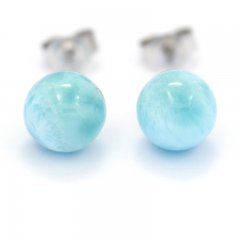 Orecchini in Argento e 2 Larimar - 8 mm - 1.5 gr