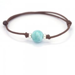 Braccialetto in Cotone e 1 Larimar - 11.3 mm - 2.5 gr