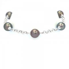 Braccialetto in Argento e 5 Perle di Tahiti Rotonde B 9 a 9.1 mm