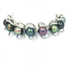 Braccialetto in Argento e 8 Perle di Tahiti Semi-Barocche B+ 9.1 a 9.4 mm