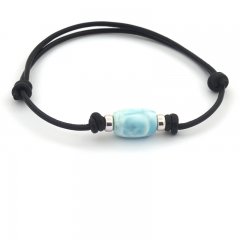 Braccialetto in Cuoio e 1 Larimar - 12 x 8.7 mm - 1.7 gr