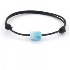 Braccialetto in Cuoio e 1 Larimar - 11.5 x 8.7 mm - 1.3 gr