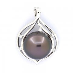 Ciondolo in Argento e 1 Perla di Tahiti Rotonda C 12.7 mm