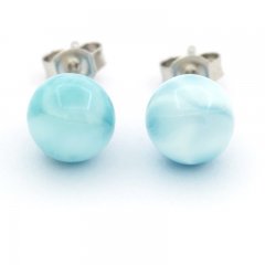 Orecchini in Argento e 2 Larimar - 8.2 mm - 1.7 gr